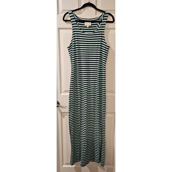 Sail to Sable Striped Maxi Dress M Navy Mint Racerback Cotton Stretch - Picture 1 of 5